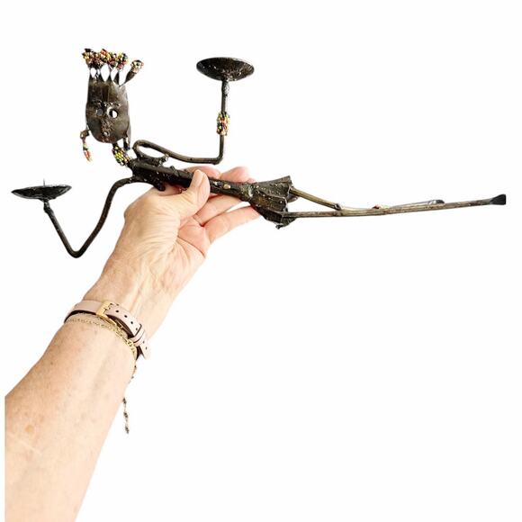 African Tribal Hand Made Bronzed Steel Reclined Woman Beaded Accents - Picture 7 of 10